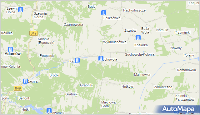 mapa Suchowola gmina Adamów, Suchowola gmina Adamów na mapie Targeo