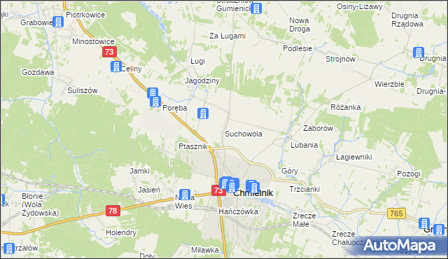mapa Suchowola gmina Chmielnik, Suchowola gmina Chmielnik na mapie Targeo