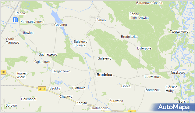 mapa Sulejewo gmina Brodnica, Sulejewo gmina Brodnica na mapie Targeo