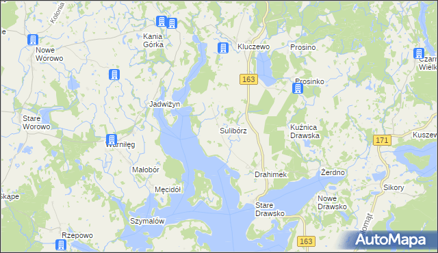 mapa Sulibórz gmina Czaplinek, Sulibórz gmina Czaplinek na mapie Targeo