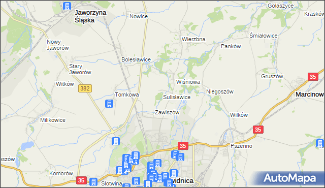mapa Sulisławice gmina Świdnica, Sulisławice gmina Świdnica na mapie Targeo
