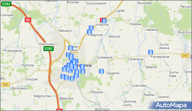 mapa Sulisławice gmina Trzebnica, Sulisławice gmina Trzebnica na mapie Targeo