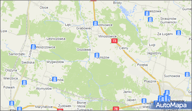 mapa Suliszów gmina Chmielnik, Suliszów gmina Chmielnik na mapie Targeo
