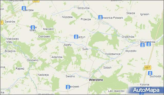 mapa Sulki gmina Wierzbno, Sulki gmina Wierzbno na mapie Targeo