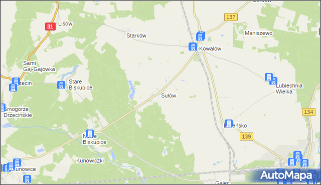 mapa Sułów gmina Rzepin, Sułów gmina Rzepin na mapie Targeo
