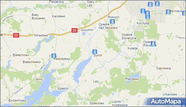 mapa Sumin gmina Starogard Gdański, Sumin gmina Starogard Gdański na mapie Targeo