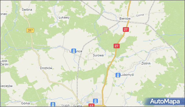 mapa Surowa gmina Żary, Surowa gmina Żary na mapie Targeo