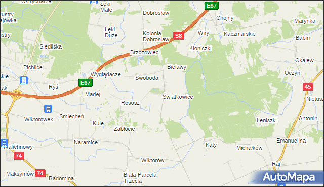 mapa Świątkowice gmina Lututów, Świątkowice gmina Lututów na mapie Targeo