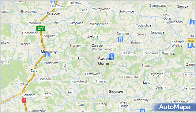 mapa Świątniki Górne, Świątniki Górne na mapie Targeo