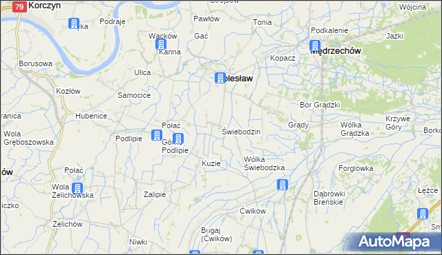 mapa Świebodzin gmina Bolesław, Świebodzin gmina Bolesław na mapie Targeo