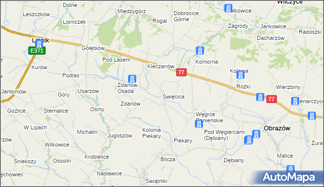 mapa Święcica gmina Obrazów, Święcica gmina Obrazów na mapie Targeo