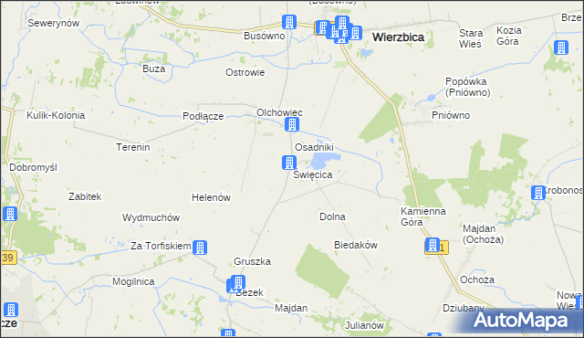 mapa Święcica gmina Wierzbica, Święcica gmina Wierzbica na mapie Targeo