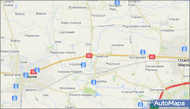 mapa Święcice gmina Ożarów Mazowiecki, Święcice gmina Ożarów Mazowiecki na mapie Targeo