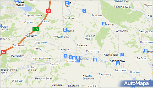mapa Święcice gmina Słaboszów, Święcice gmina Słaboszów na mapie Targeo