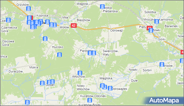 mapa Świerczów gmina Stąporków, Świerczów gmina Stąporków na mapie Targeo