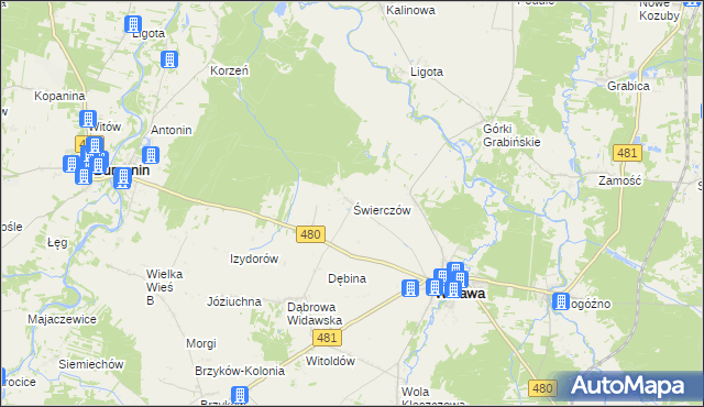 mapa Świerczów gmina Widawa, Świerczów gmina Widawa na mapie Targeo