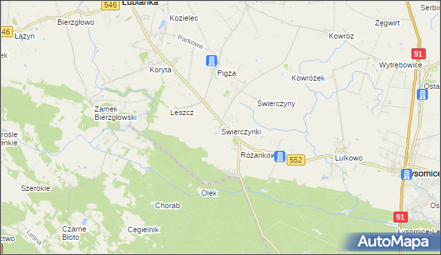 mapa Świerczynki gmina Łysomice, Świerczynki gmina Łysomice na mapie Targeo
