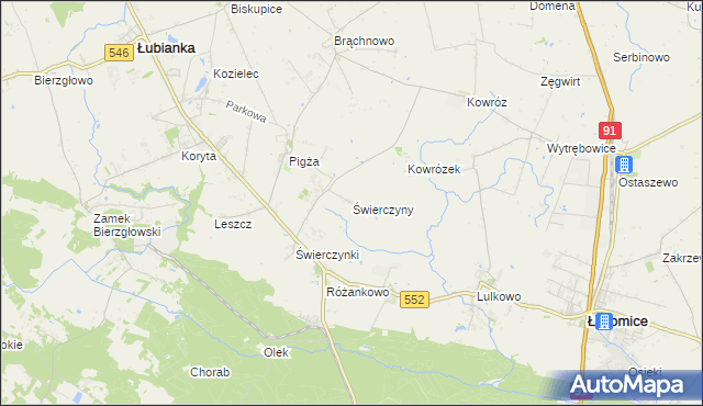 mapa Świerczyny gmina Łysomice, Świerczyny gmina Łysomice na mapie Targeo