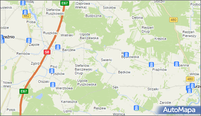 mapa Świerki gmina Burzenin, Świerki gmina Burzenin na mapie Targeo
