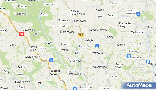 mapa Świńczów, Świńczów na mapie Targeo