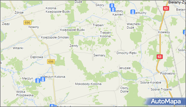 mapa Świniary gmina Mokobody, Świniary gmina Mokobody na mapie Targeo