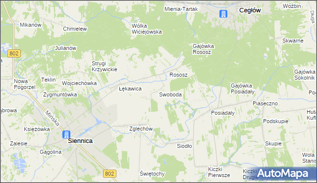 mapa Swoboda gmina Siennica, Swoboda gmina Siennica na mapie Targeo