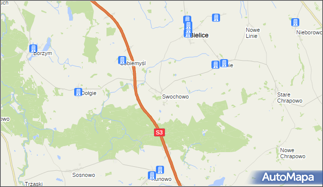 mapa Swochowo gmina Bielice, Swochowo gmina Bielice na mapie Targeo