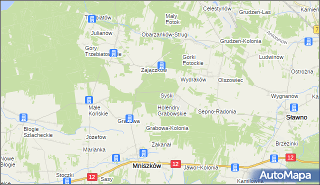 mapa Syski gmina Mniszków, Syski gmina Mniszków na mapie Targeo