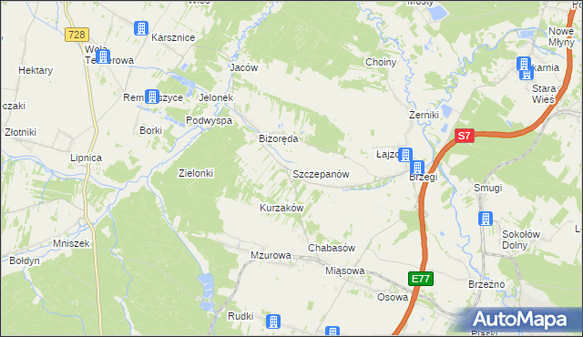 mapa Szczepanów gmina Sobków, Szczepanów gmina Sobków na mapie Targeo