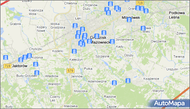 mapa Szczęsne gmina Grodzisk Mazowiecki, Szczęsne gmina Grodzisk Mazowiecki na mapie Targeo