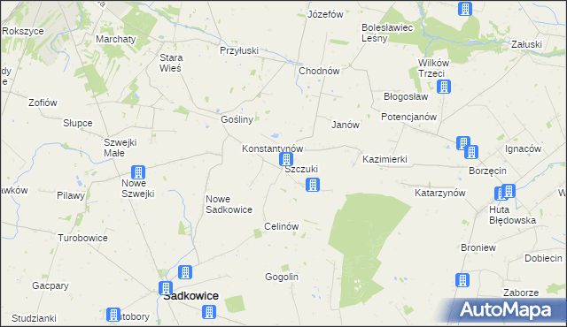 mapa Szczuki gmina Biała Rawska, Szczuki gmina Biała Rawska na mapie Targeo