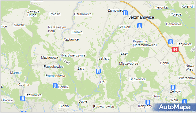 mapa Szklary gmina Jerzmanowice-Przeginia, Szklary gmina Jerzmanowice-Przeginia na mapie Targeo