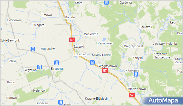 mapa Szlasy-Łozino, Szlasy-Łozino na mapie Targeo