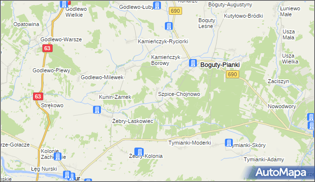 mapa Szpice-Chojnowo, Szpice-Chojnowo na mapie Targeo