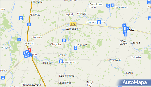 mapa Szumowo gmina Korycin, Szumowo gmina Korycin na mapie Targeo