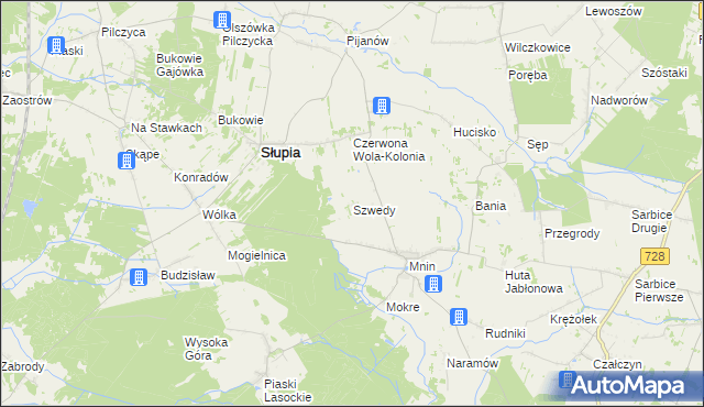 mapa Szwedy gmina Słupia Konecka, Szwedy gmina Słupia Konecka na mapie Targeo