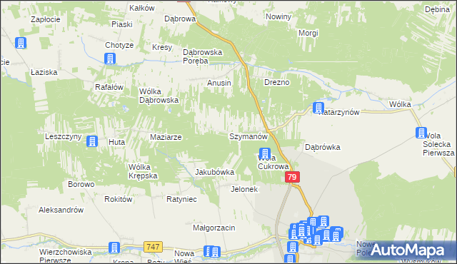 mapa Szymanów gmina Lipsko, Szymanów gmina Lipsko na mapie Targeo