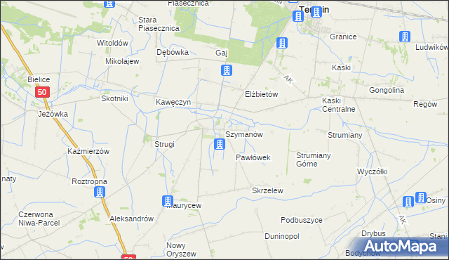 mapa Szymanów gmina Teresin, Szymanów gmina Teresin na mapie Targeo