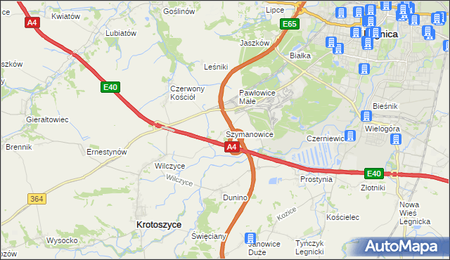 mapa Szymanowice gmina Krotoszyce, Szymanowice gmina Krotoszyce na mapie Targeo