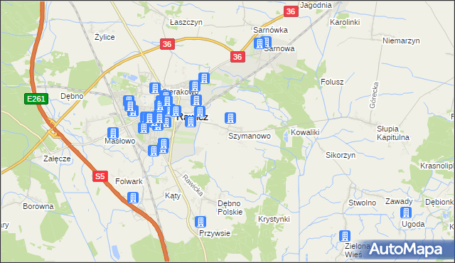 mapa Szymanowo gmina Rawicz, Szymanowo gmina Rawicz na mapie Targeo