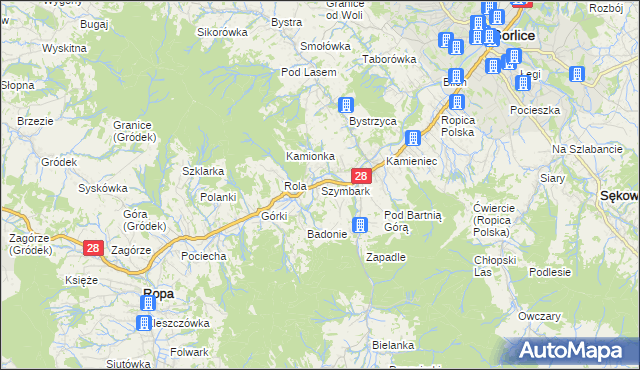 mapa Szymbark gmina Gorlice, Szymbark gmina Gorlice na mapie Targeo