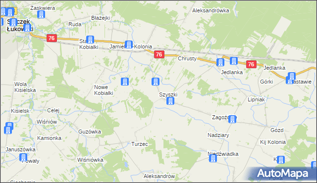 mapa Szyszki gmina Stoczek Łukowski, Szyszki gmina Stoczek Łukowski na mapie Targeo