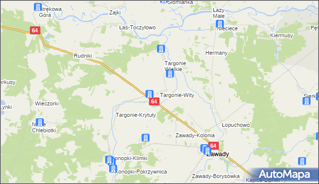 mapa Targonie-Wity, Targonie-Wity na mapie Targeo