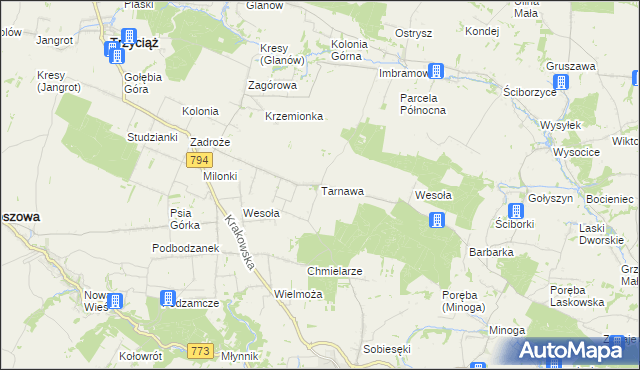 mapa Tarnawa gmina Trzyciąż, Tarnawa gmina Trzyciąż na mapie Targeo