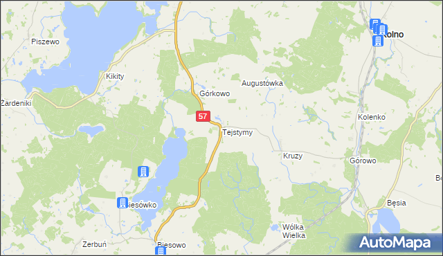 mapa Tejstymy, Tejstymy na mapie Targeo