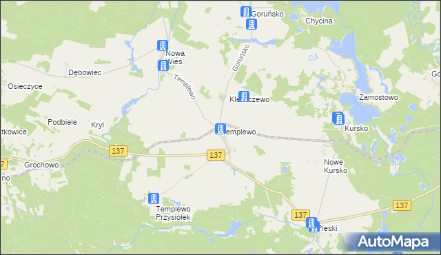 mapa Templewo, Templewo na mapie Targeo