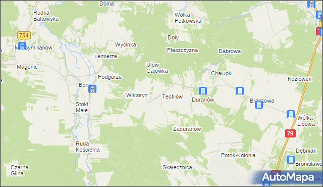 mapa Teofilów gmina Tarłów, Teofilów gmina Tarłów na mapie Targeo
