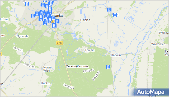 mapa Teresin gmina Trzcianka, Teresin gmina Trzcianka na mapie Targeo