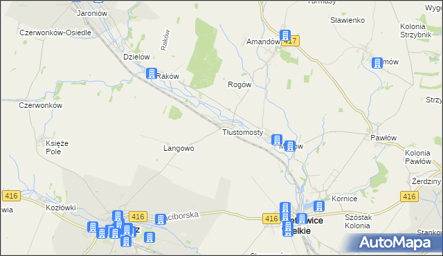 mapa Tłustomosty, Tłustomosty na mapie Targeo