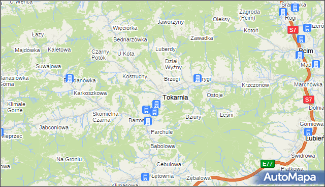 mapa Tokarnia powiat myślenicki, Tokarnia powiat myślenicki na mapie Targeo